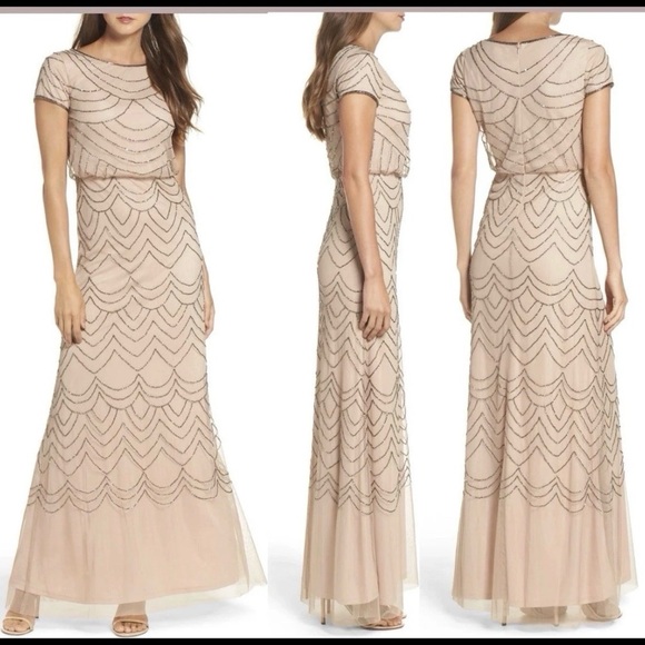 Adrianna Papell Dresses & Skirts - Adrianna Papell Blush Pink Beaded Tulle Gown Embellished Formal Dress 6